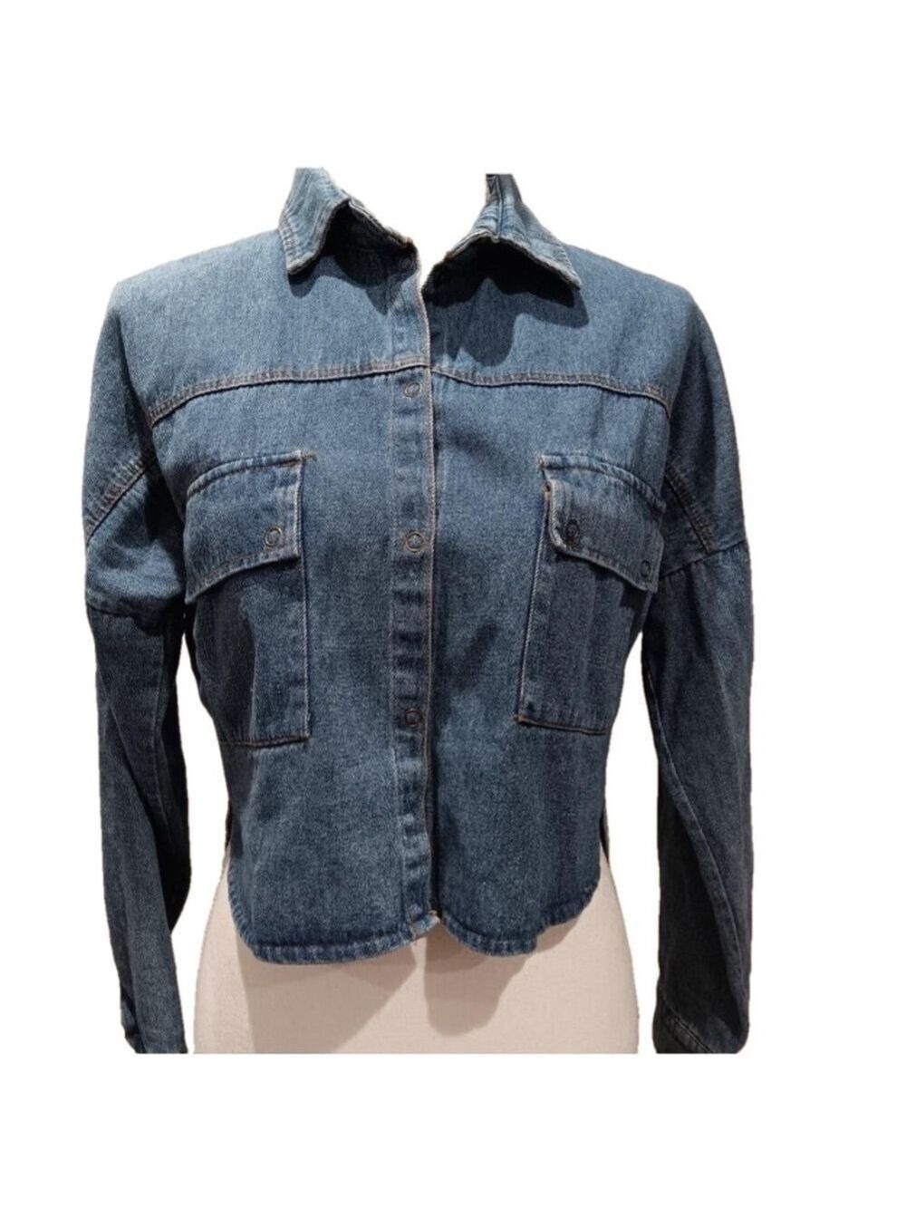 Denim Shirt Jacket Women’s M Blue Button Front Lightweight